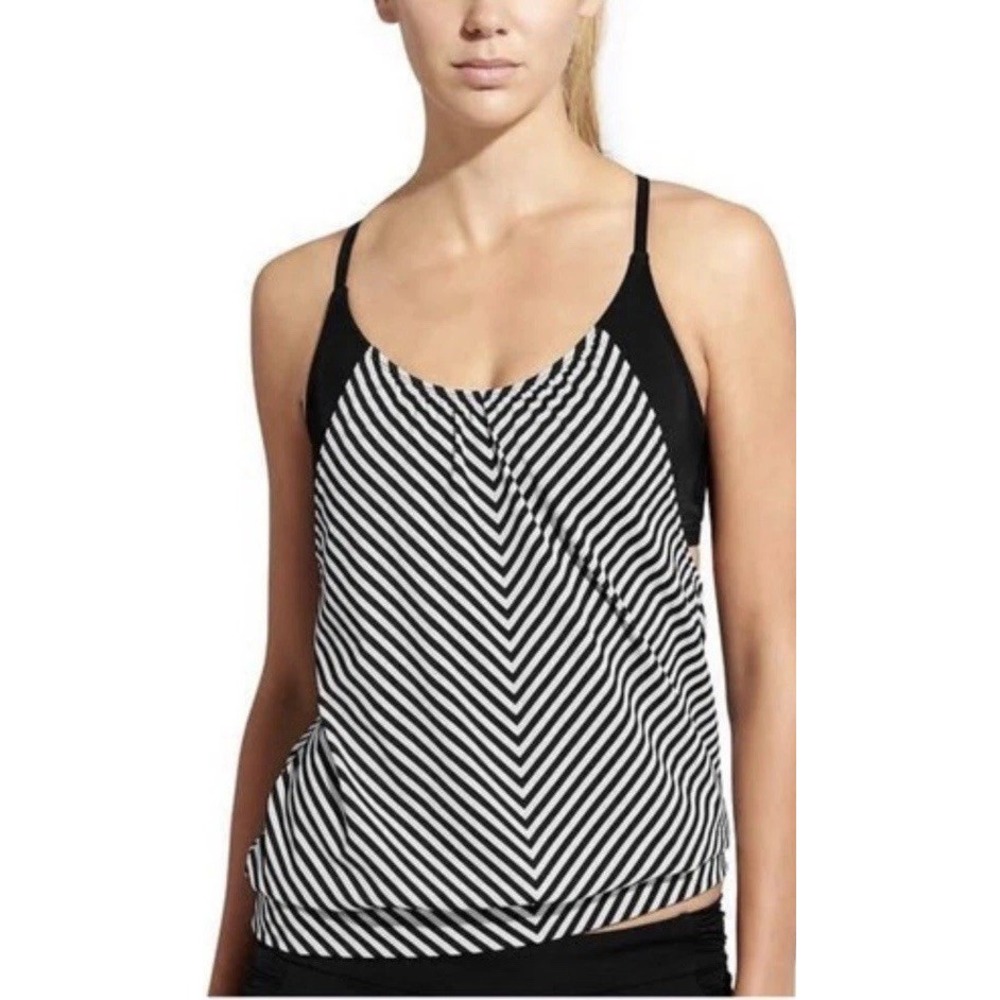 Black & White Striped Women’s Tankini Swim Top